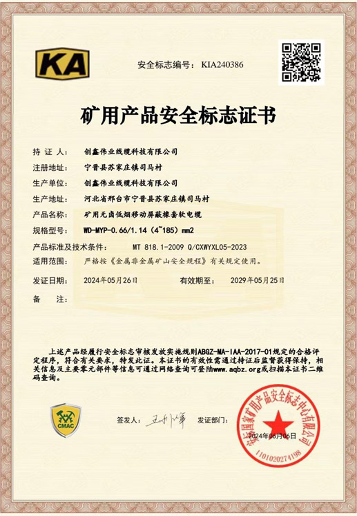 Mining Product Safety Mark Certificate