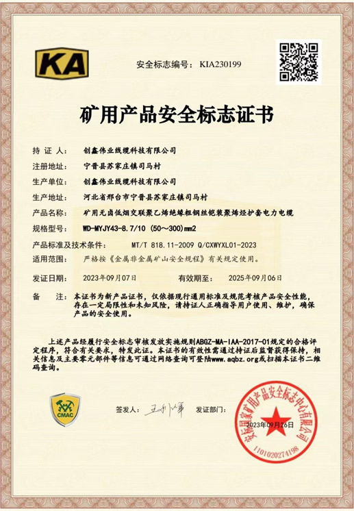 Mining Product Safety Mark Certificate