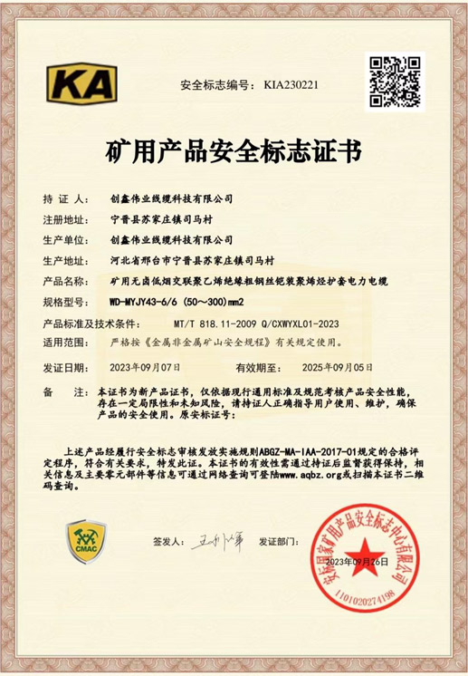 Mining Product Safety Mark Certificate